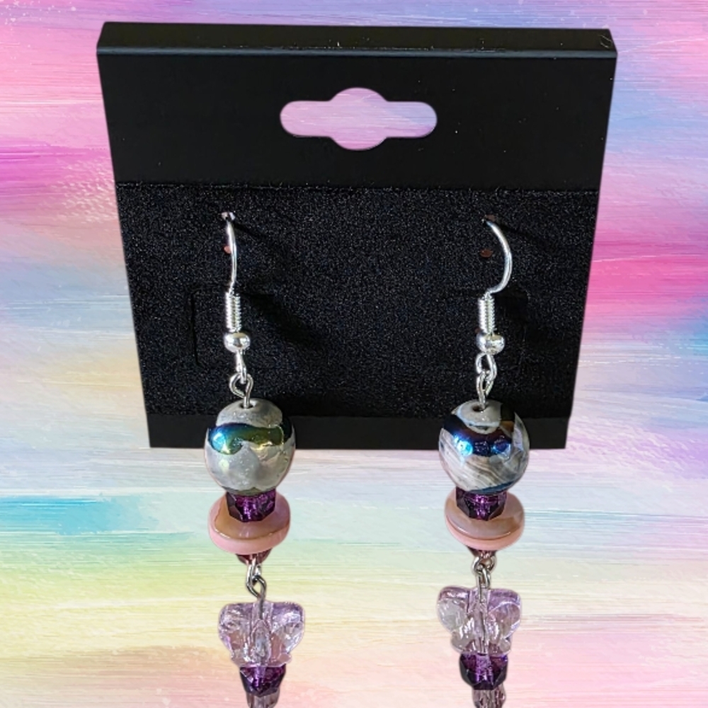 Chic Silver and Purple Beaded Earrings